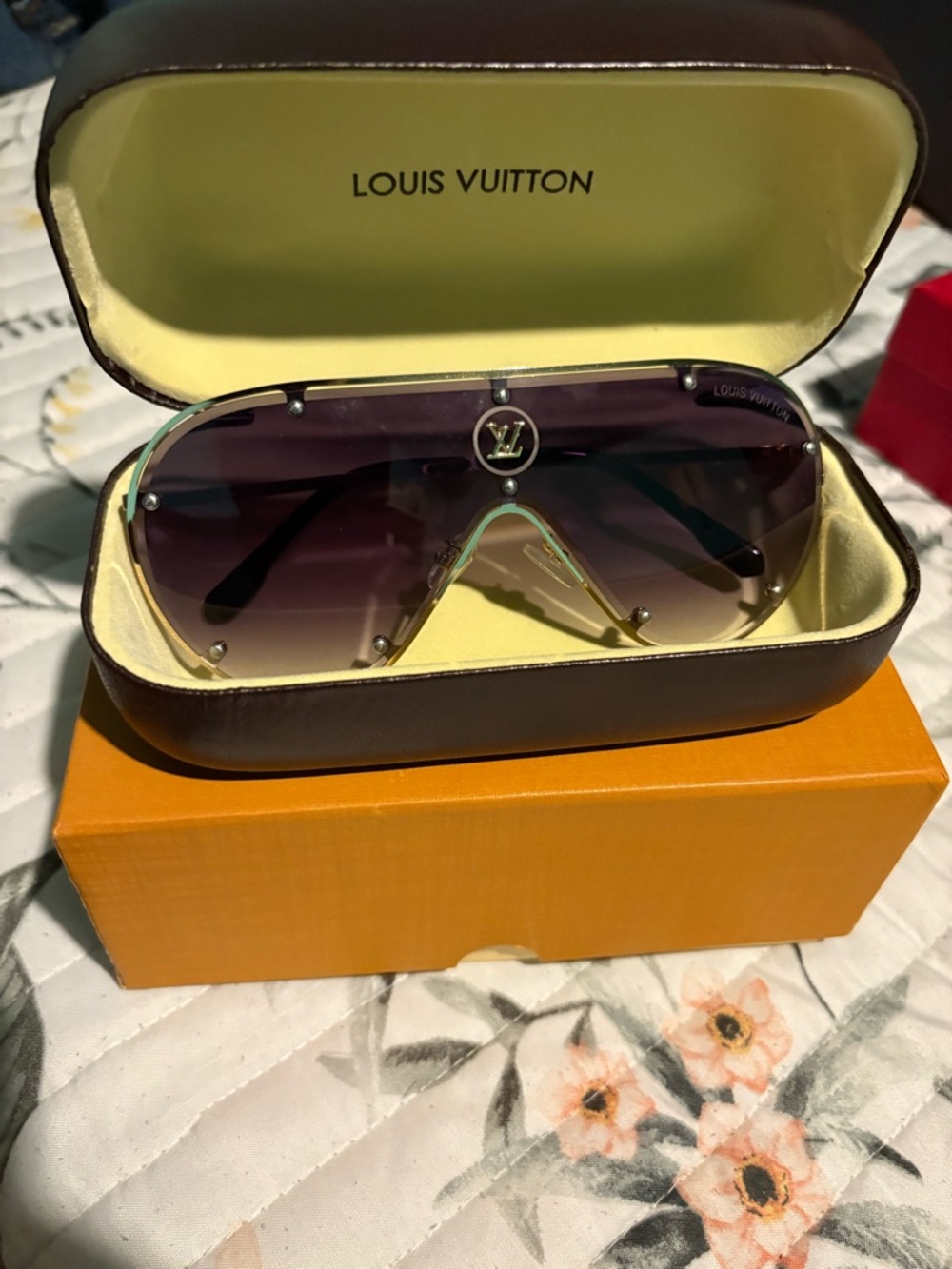 Louis Vuitton Purple Gradient Shield Sunglasses with Gold LV Accent